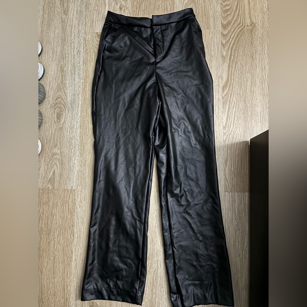 Faux leather straight leg pants